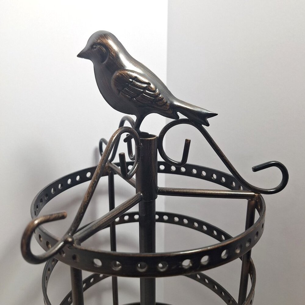 Bronze Bird Earring Holder Rotating Display 14" x 7" Raven Antique Look - Picture 2 of 15